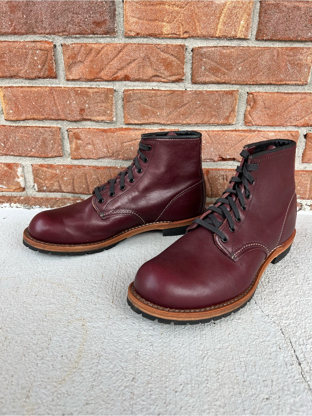 Men's Burgundy Leather Lace-Up Work Boots